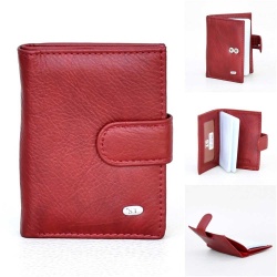 Калъф за документи и карти от естествена кожа, тип визитник 12 листа, с отделение за банкноти, бордо