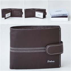 Мъжки портфейл от естествена кожа с декоративни бели шевове, кафяв