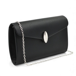 Клъч официална дамска чанта с ефектна катарама сребърен обков топ модел черна
