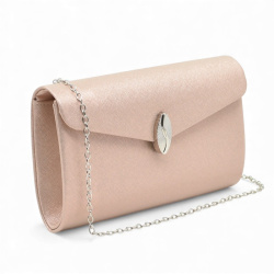 Клъч официална дамска чанта с ефектна катарама сребърен обков топ модел шампанско