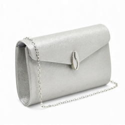 Клъч официална дамска чанта с ефектна катарама сребърен обков топ модел сребърна