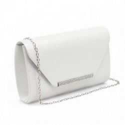 Клъч официална дамска чанта капак с лайсна с блестящи камъчета стилен модел бяла