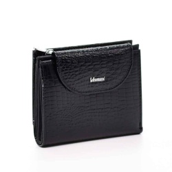 Дамско портмоне от естествена кожа VerMari лачено с много отделения за карти черно