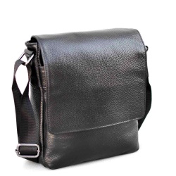 Мъжка чанта от естествена телешка кожа за през рамо с удобно разпределение, височина 23 см, черна