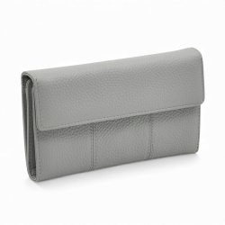 Дамско портмоне от естествена кожа много отделения за карти изчистен модел сиво