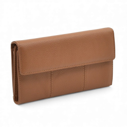 Дамско портмоне от естествена кожа много отделения за карти изчистен модел кафяво