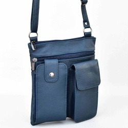 Мъжка чанта от естествена кожа, тип плик с удобни джобове за телефони, синя