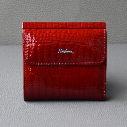 Малко лачено дамско портмоне от естествена кожа с външен монетник, червено