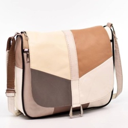 Дамска чанта от естествена кожа на парчета с дълга дръжка светли пастелни цветове