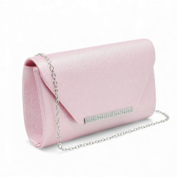 Клъч официална дамска чанта капак с лайсна с блестящи камъчета стилен модел розова