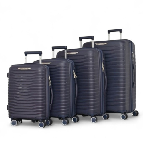 Комплект куфари с 4 колелца и разширителен цип изчистен модел син