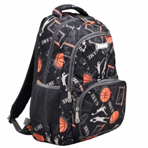 Ученическа раница Баскетбол, евтина, с много джобчета, тъмен десен, нов модел