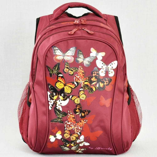 Ортопедична ученическа раница Пеперуди с твърд дишащ гръб, керемидена