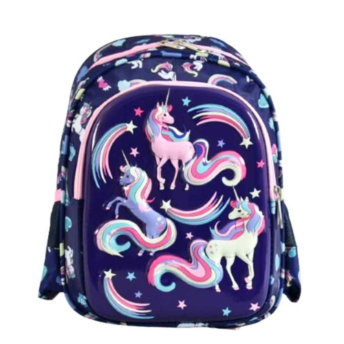 Детска раница за градина с релефна картинка Еднорози, синя