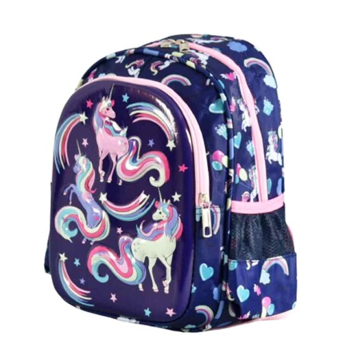 Детска раница за градина с релефна картинка Еднорози, синя