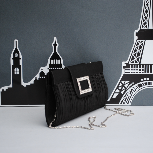 Клъч - бална дамска чанта, тип плик от плат черна