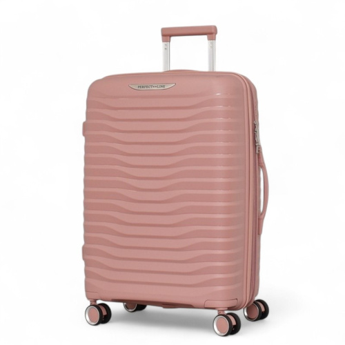 Среден куфар за ръчен багаж с четири колелца 66/45/26 розов