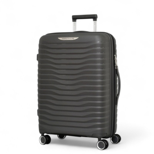 Среден куфар за ръчен багаж с четири колелца 66/45/26 сив