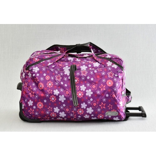 Сак за ръчен багаж с колелца 48/30/27 см, от здрава непромокаема материя, лилав с цветя