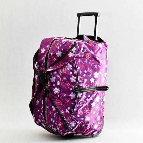 Сак за ръчен багаж с колелца 48/30/27 см, от здрава непромокаема материя, лилав с цветя