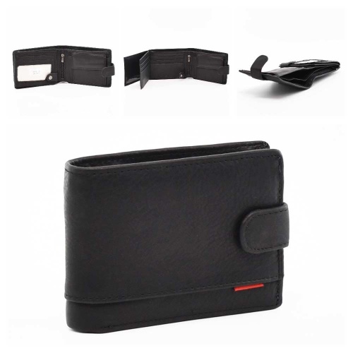 Мъжки портфейл от естествена кожа черен с много отделения за карти и документи 