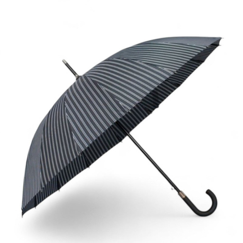 Голям чадър 16 ребра бързосъхнеща материя топ модел черно/сиво райе