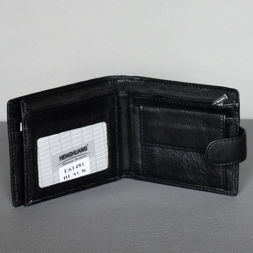 Мъжки портфейл от естествена кожа със закопчаване, отделения за карти черен