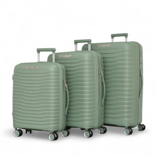 Куфари комплект с 4 колелца и разширителен цип изчистен модел зелен