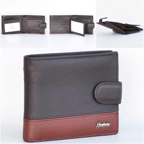 Мъжки портфейл от естествена кожа с допълнителна страница за карти и документи, кафяв