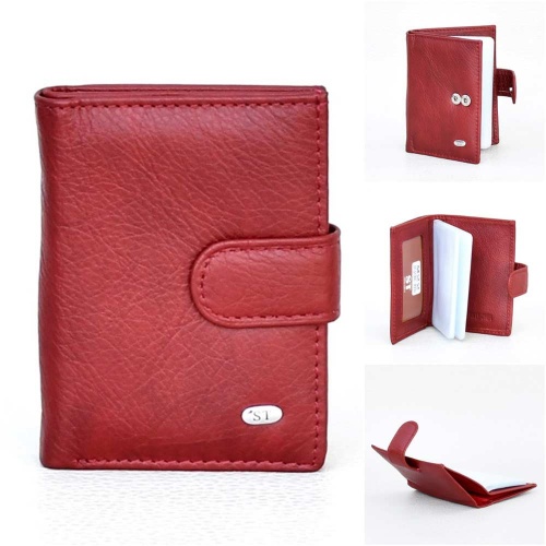 Калъф за документи и карти от естествена кожа, тип визитник 12 листа, с отделение за банкноти, бордо