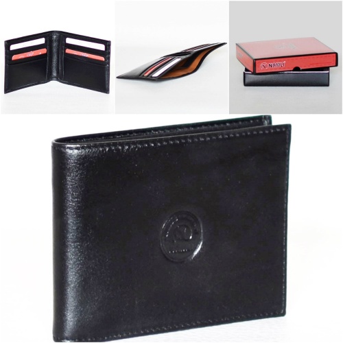 Мъжки портфейл от естествена кожа, черен компактен модел без монетник, произход Турция