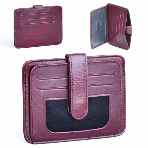 Калъф за документи и карти от естествена кожа със закопчаване, бордо