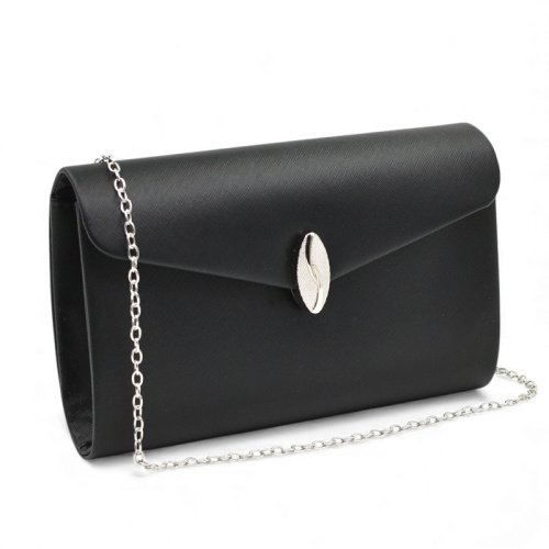 Клъч официална дамска чанта с ефектна катарама сребърен обков топ модел черна