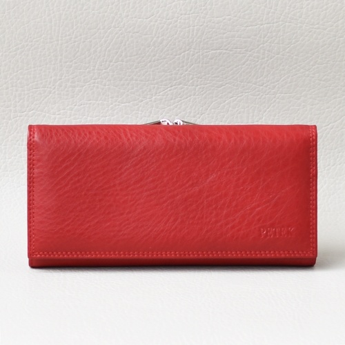 Луксозно дамско портмоне от естествена кожа закопчаване-скрити магнити, ярко червено, външен монетник