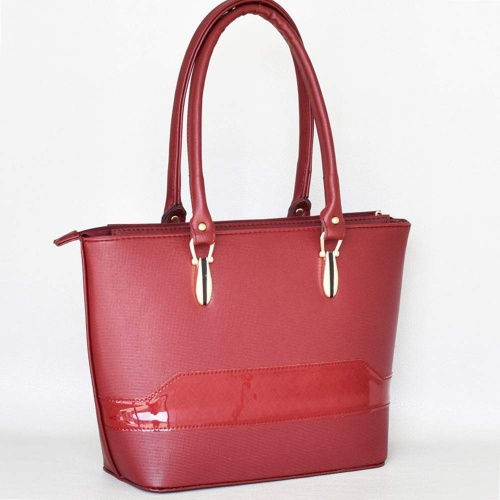 Дамска чанта българска, твърда, за носене под мишница, стилен модел, бордо