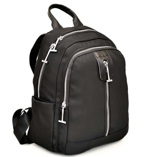 Дамска раница от промазан плат, голяма, с висулка, елегантен модел, черна