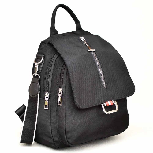 Дамска раница / чанта от здрав водонепропусклив плат, капак с декоративен цип, елегантен модел, черна