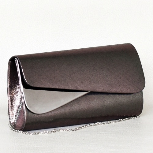 Дамска чанта клъч тип плик с капак официална с блестящ ефект цвят патладжан