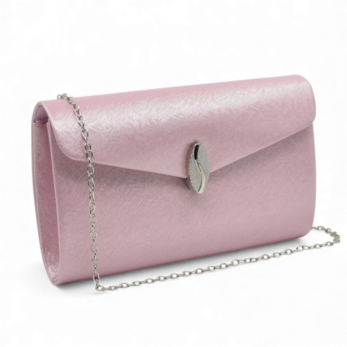 Клъч официална дамска чанта с ефектна катарама сребърен обков топ модел розова