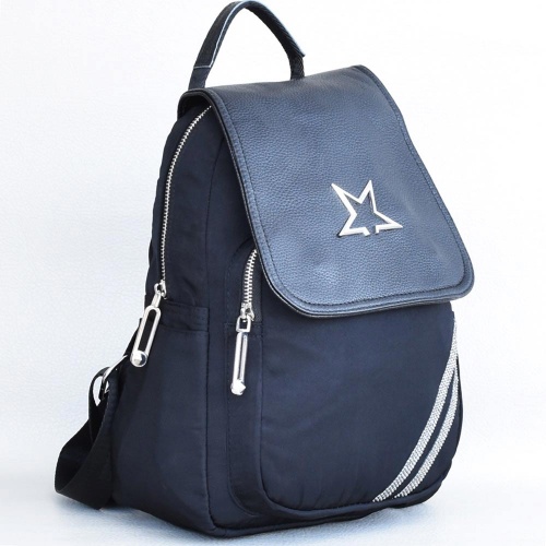 Дамска раница от плат и еко кожа с капак, декориран със звезда