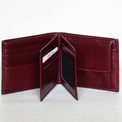 Мъжки портфейл от естествена кожа с много отделения за документи и карти, бордо