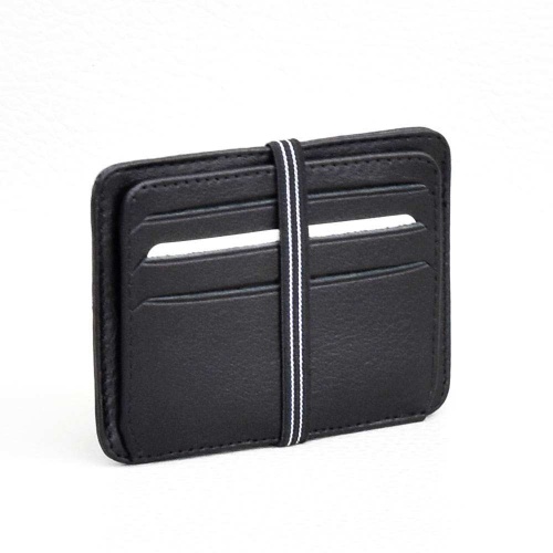 Калъф за документи и карти от естествена кожа с ластик, черен