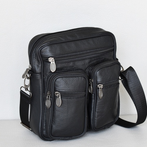 Мъжка чанта от естествена кожа телешки бокс за в ръка и през рамо черна