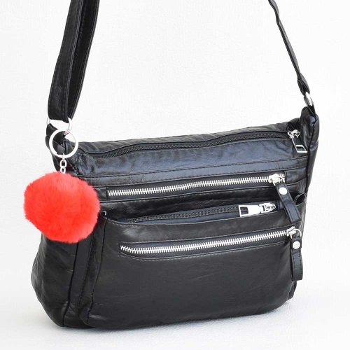 Евтина дамска чанта за през рамо от мека варена еко кожа, с много отделения + ПОДАРЪК висулка