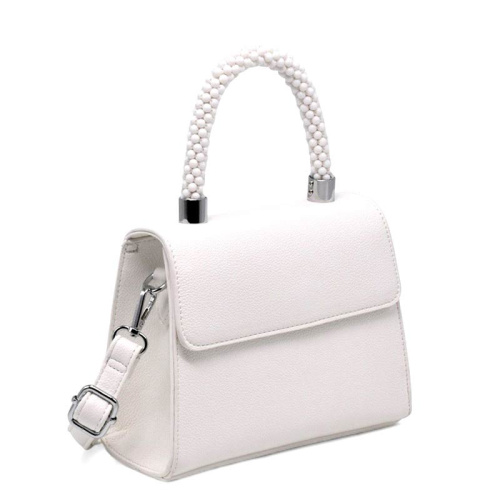 Дамска чанта с ефектна къса дръжка от мъниста красив дизайн бяла
