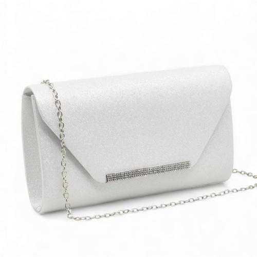 Клъч официална дамска чанта капак с лайсна с блестящи камъчета стилен модел бяла