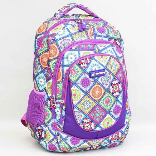 Ученическа раница за момиче с много отделения и външни джобове, непромокаема, светъл десен