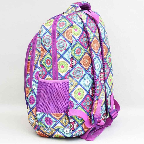 Ученическа раница за момиче с много отделения и външни джобове, непромокаема, светъл десен