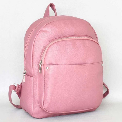 Дамска кожена раница с два предни и един заден джоб с цип, пепел от рози