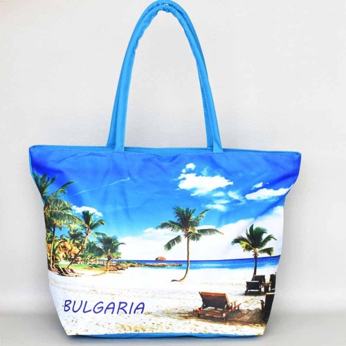 Плажна чанта евтина от непромокаем плат с цип, с красив морски пейзаж